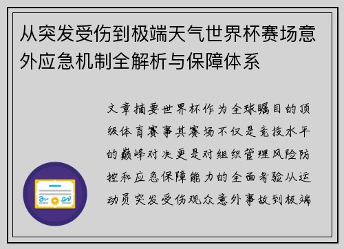 从突发受伤到极端天气世界杯赛场意外应急机制全解析与保障体系